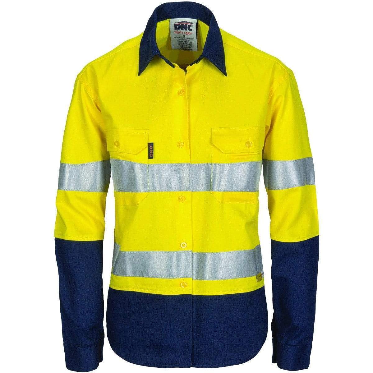 Dnc Workwear Women’s Hi-vis Two-tone Cool-breeze Long Sleeve Cotton Shirt With 3m Reflective Tape - 3986 Metro Workwear.